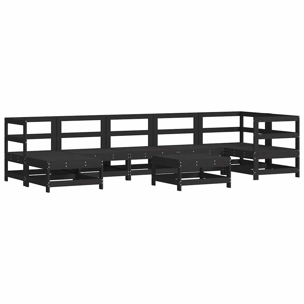8-tlg. Garten-Lounge-Set mit Kissen Schwarz Massivholz