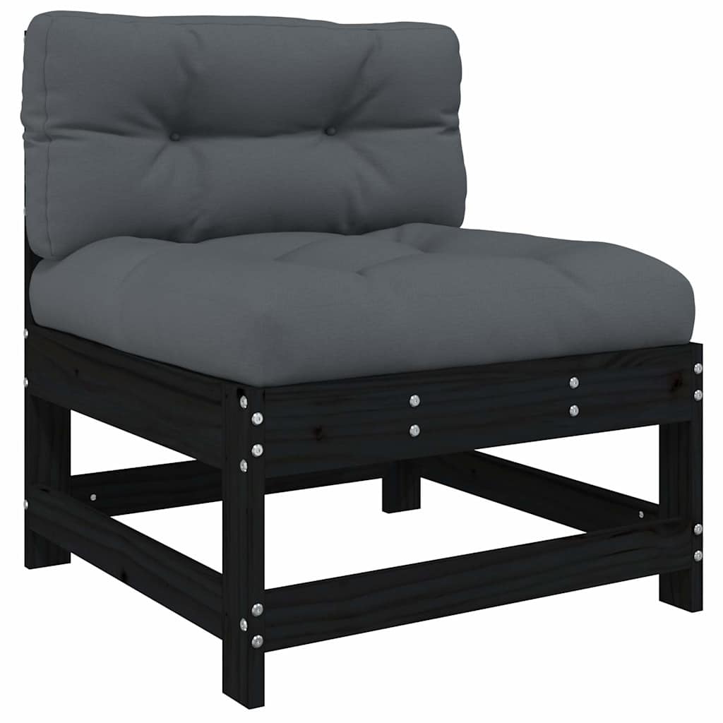 8-tlg. Garten-Lounge-Set mit Kissen Schwarz Massivholz