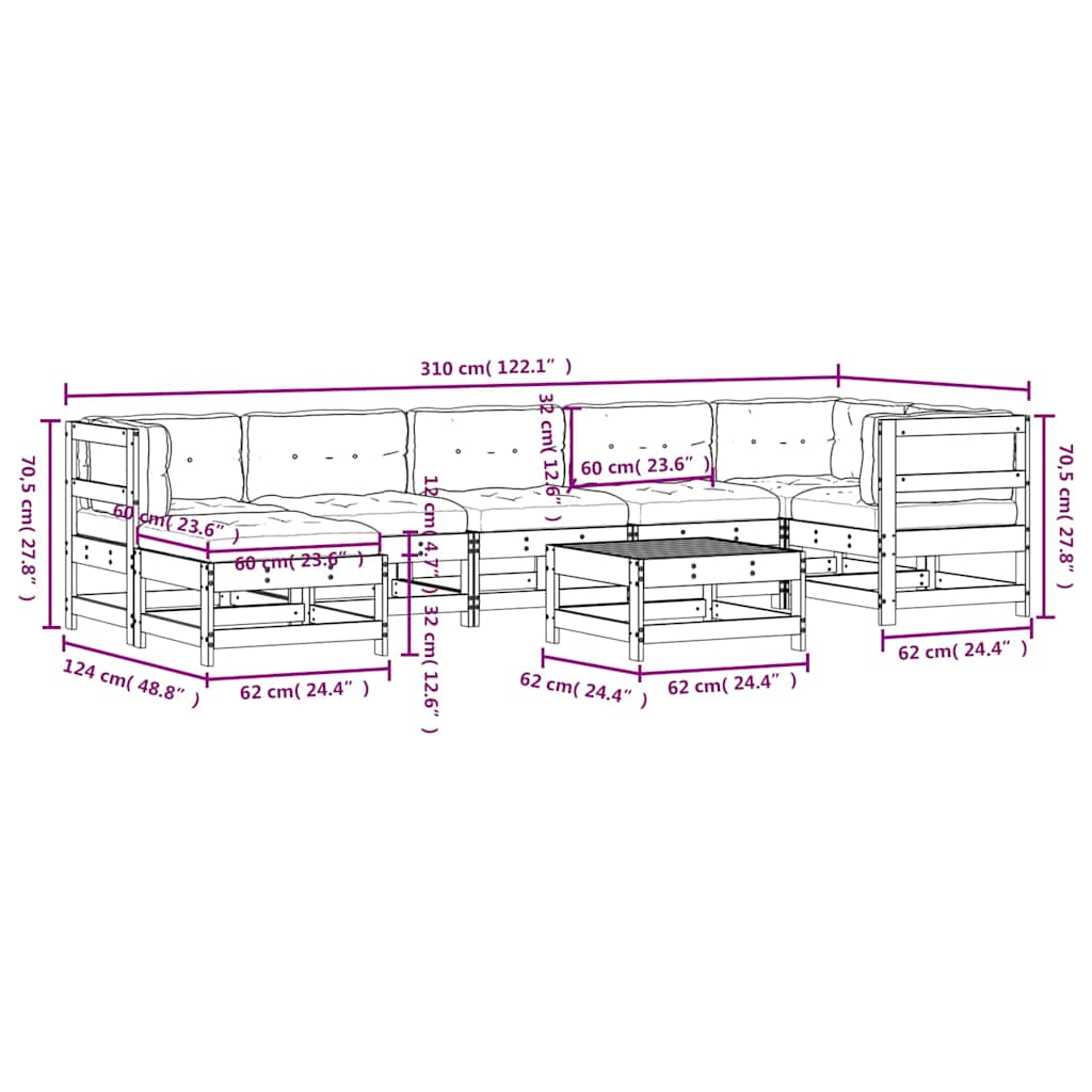 8-tlg. Garten-Lounge-Set mit Kissen Schwarz Massivholz
