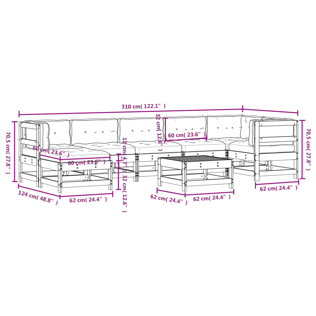 8-tlg. Garten-Lounge-Set mit Kissen Imprägniertes Kiefernholz
