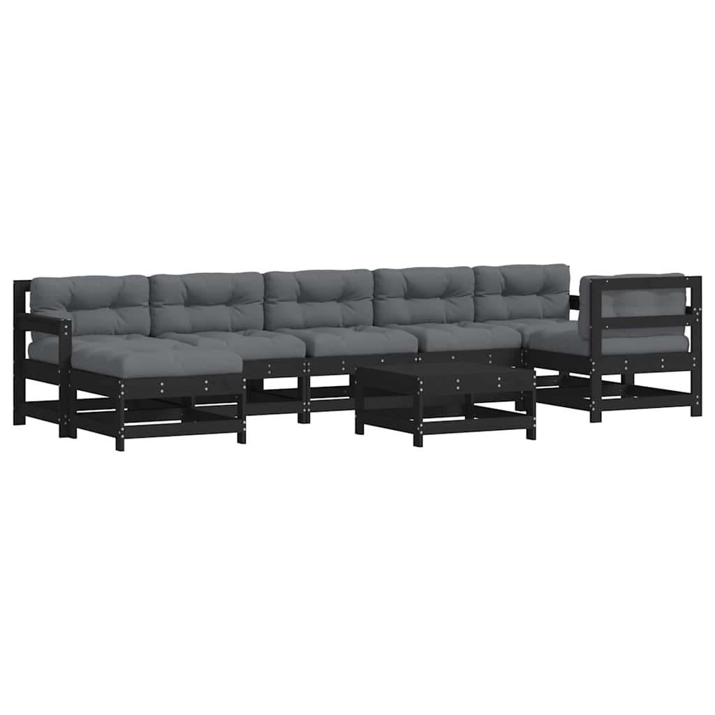 8-tlg. Garten-Lounge-Set mit Kissen Schwarz Massivholz