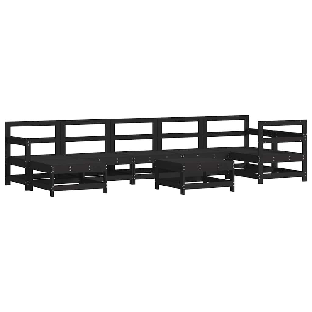 8-tlg. Garten-Lounge-Set mit Kissen Schwarz Massivholz
