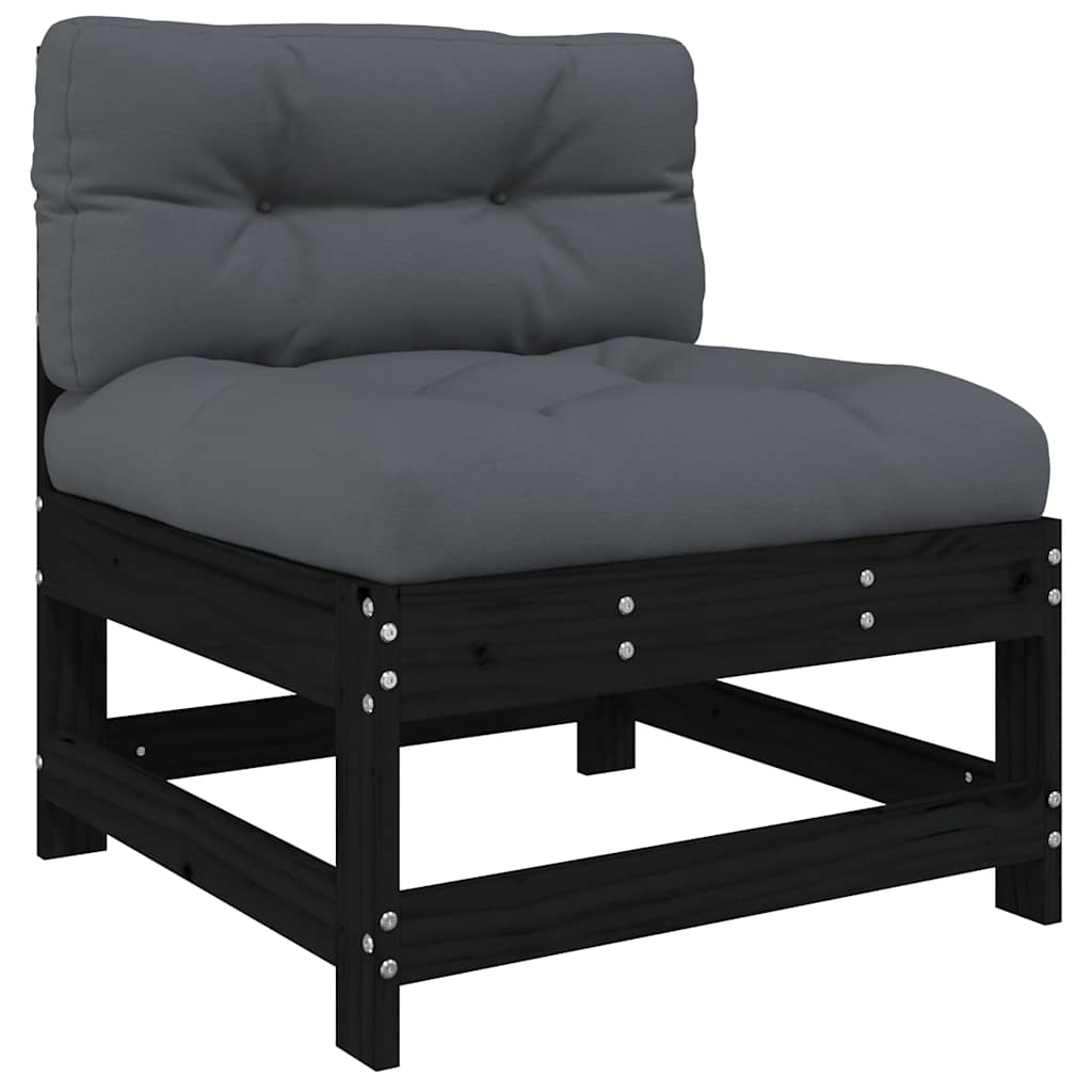 8-tlg. Garten-Lounge-Set mit Kissen Schwarz Massivholz