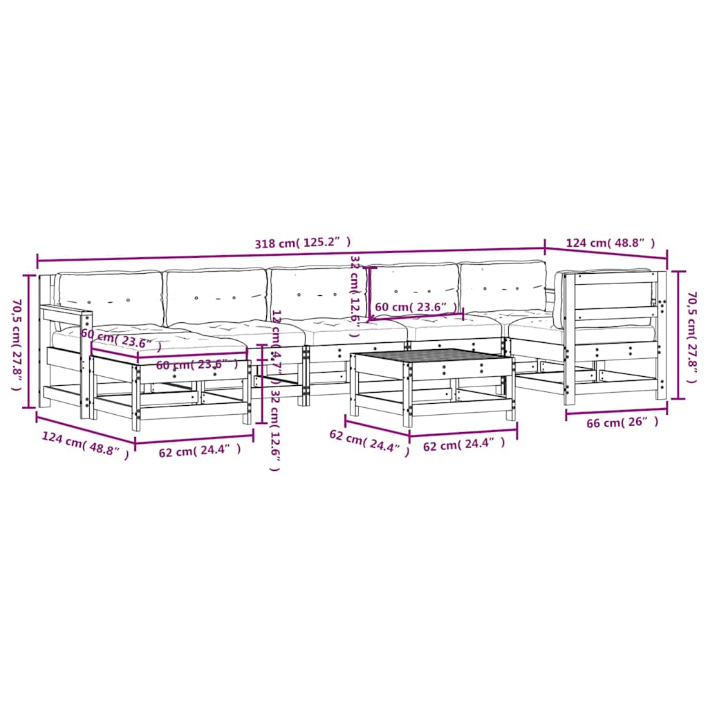 8-tlg. Garten-Lounge-Set mit Kissen Schwarz Massivholz
