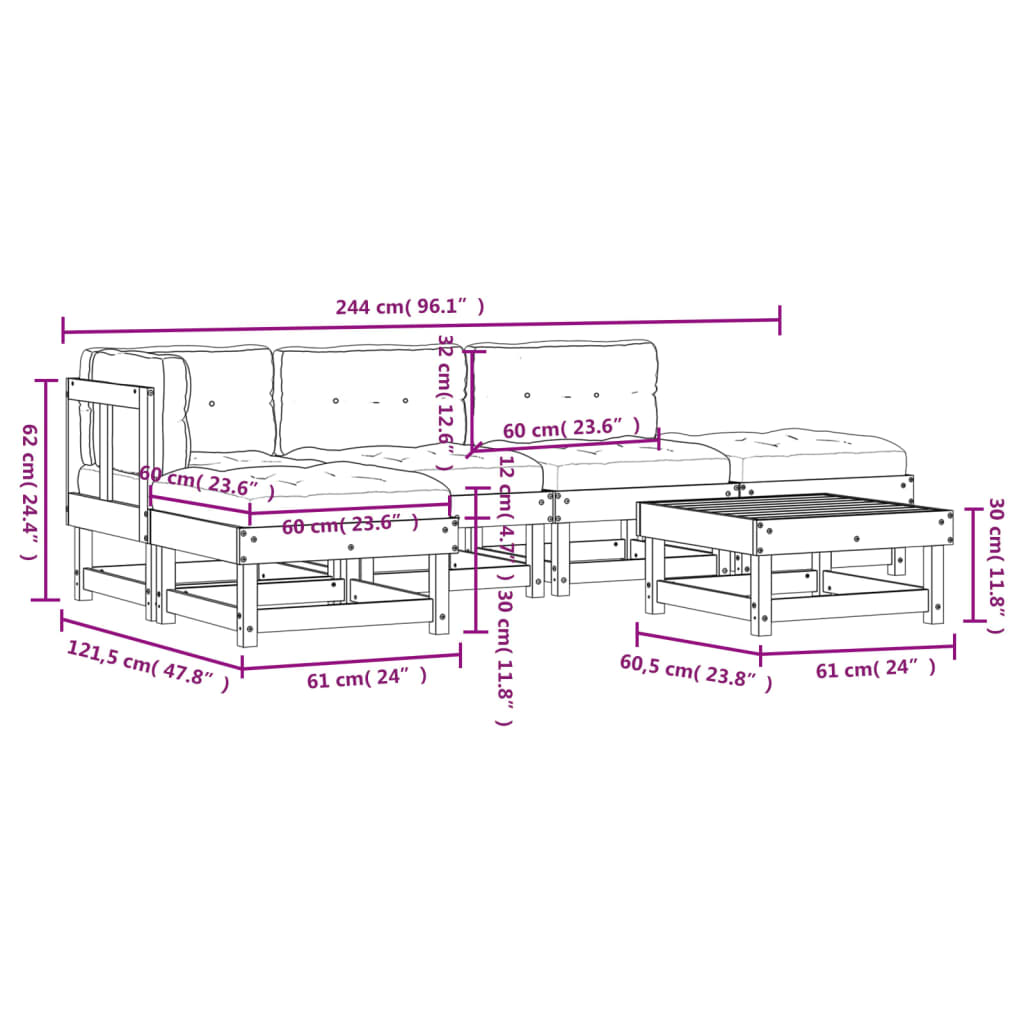 6-tlg. Garten-Lounge-Set mit Kissen Massivholz Douglasie
