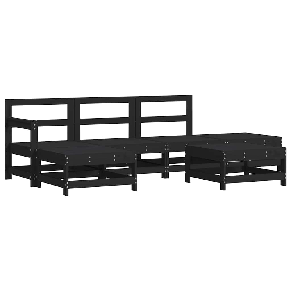 6-tlg. Garten-Lounge-Set mit Kissen Schwarz Massivholz