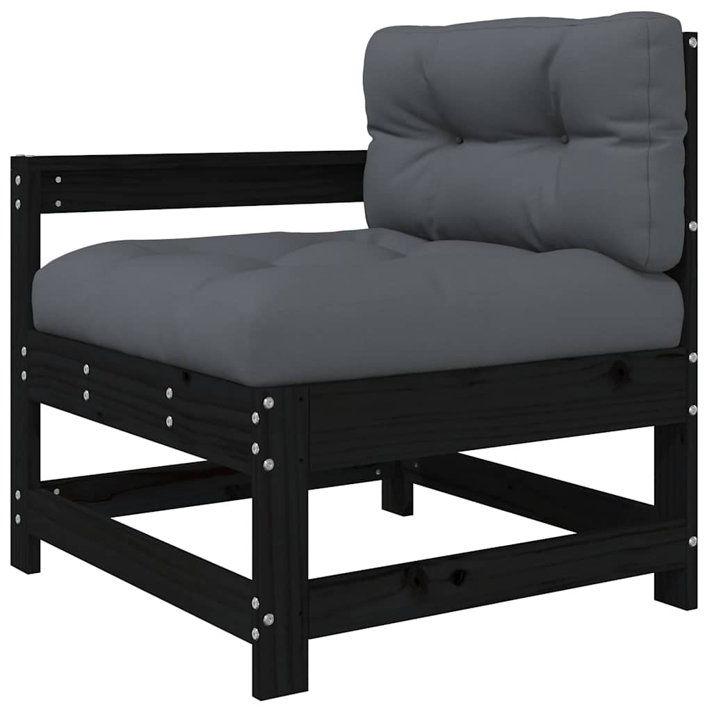 6-tlg. Garten-Lounge-Set mit Kissen Schwarz Massivholz