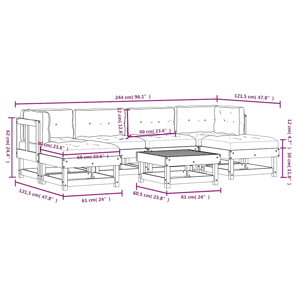 7-tlg. Garten-Lounge-Set mit Kissen Massivholz Douglasie