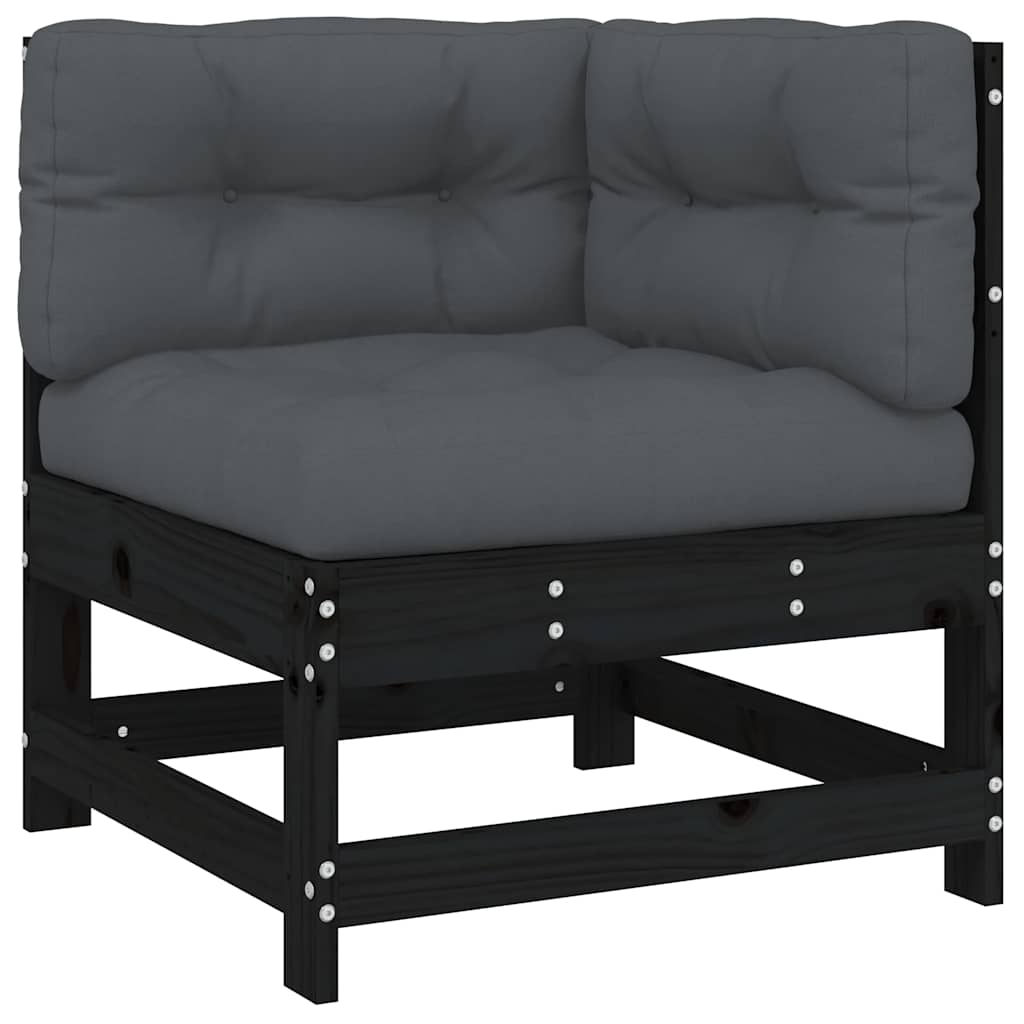 7-tlg. Garten-Lounge-Set mit Kissen Schwarz Massivholz