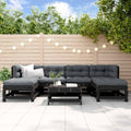 7-tlg. Garten-Lounge-Set mit Kissen Schwarz Massivholz