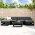 7-tlg. Garten-Lounge-Set mit Kissen Schwarz Massivholz