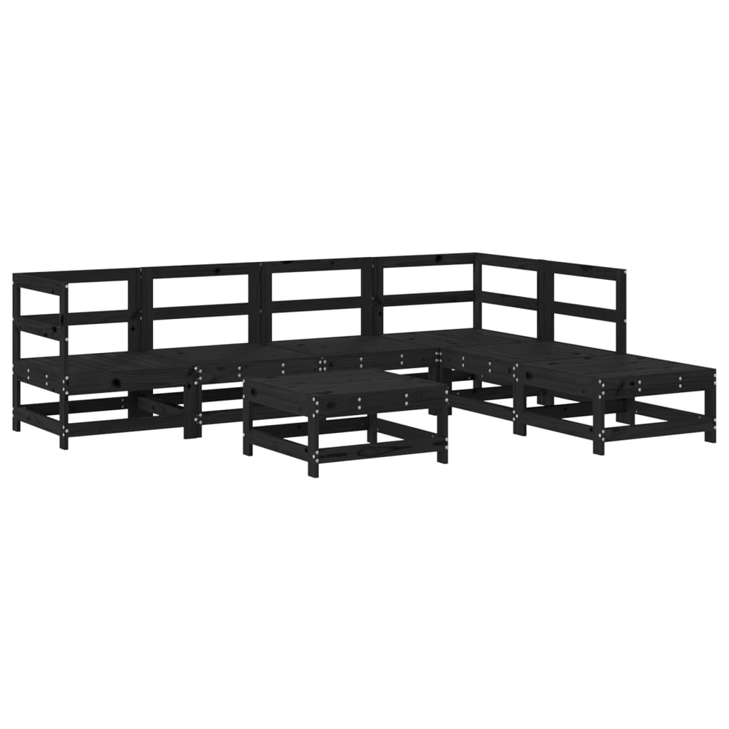 7-tlg. Garten-Lounge-Set mit Kissen Schwarz Massivholz
