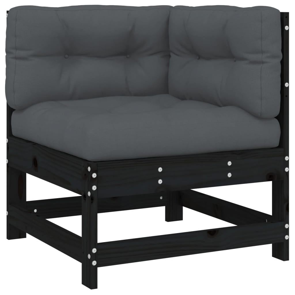 7-tlg. Garten-Lounge-Set mit Kissen Schwarz Massivholz