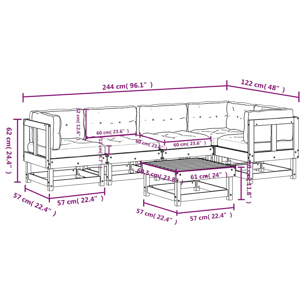 6-tlg. Garten-Lounge-Set mit Kissen Massivholz Douglasie