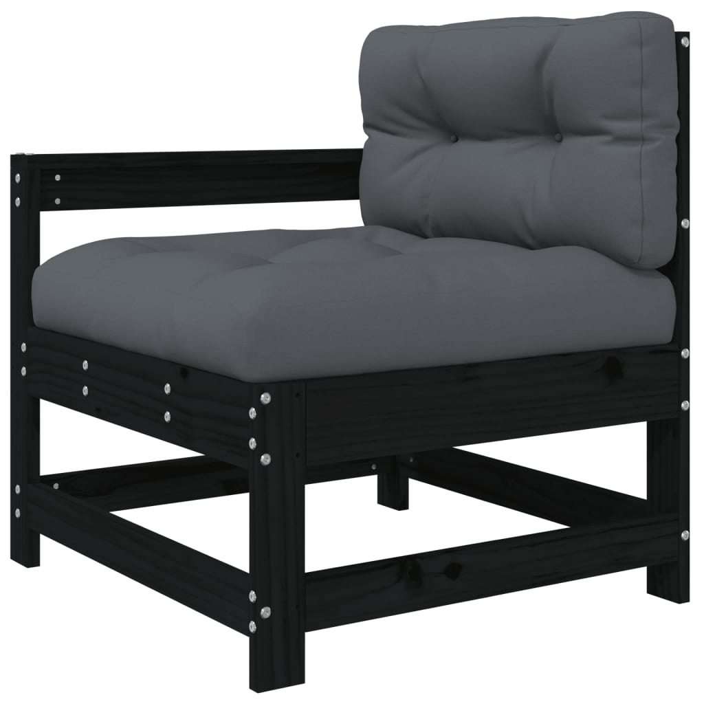 6-tlg. Garten-Lounge-Set mit Kissen Schwarz Massivholz