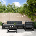6-tlg. Garten-Lounge-Set mit Kissen Schwarz Massivholz