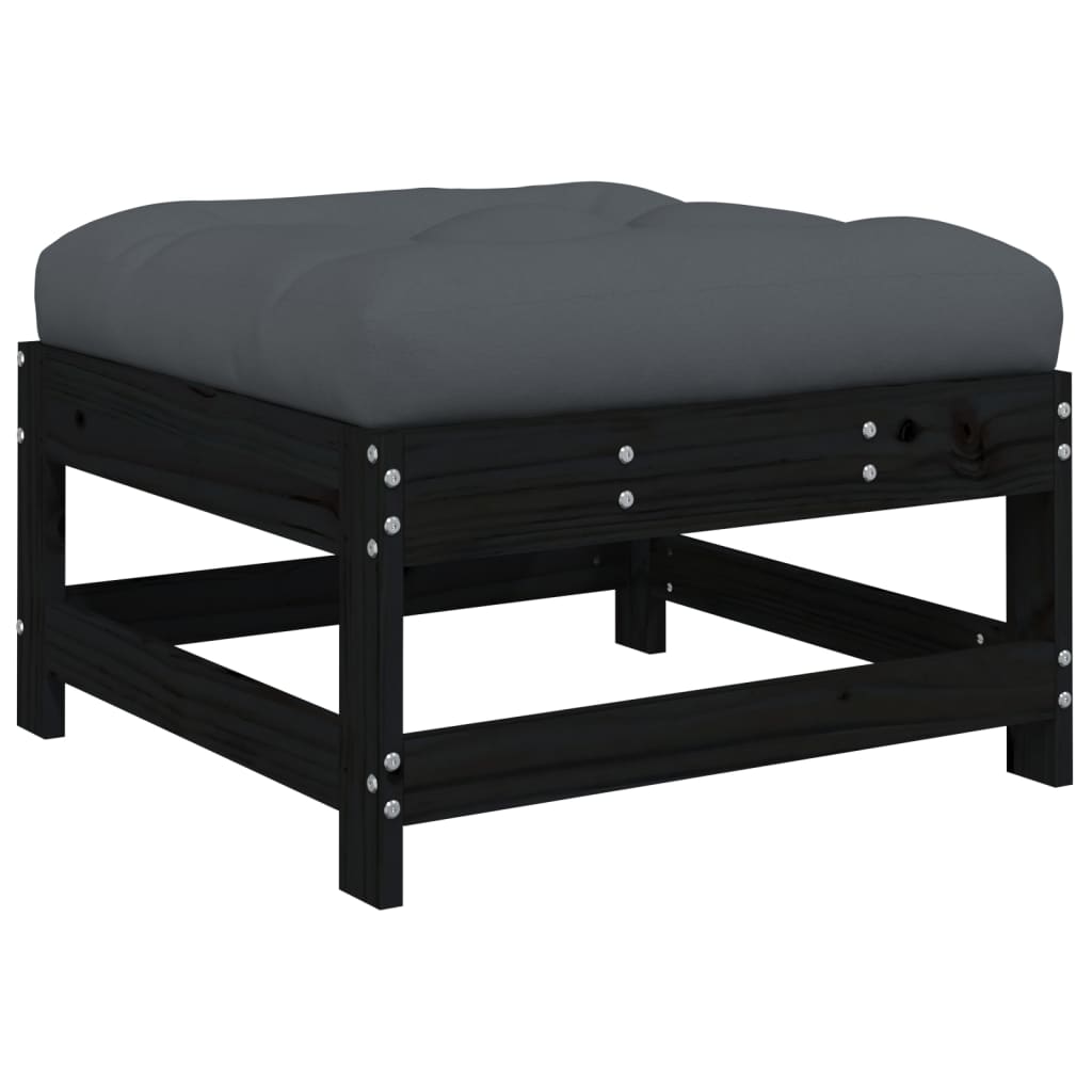 4-tlg. Garten-Lounge-Set mit Kissen Schwarz Massivholz
