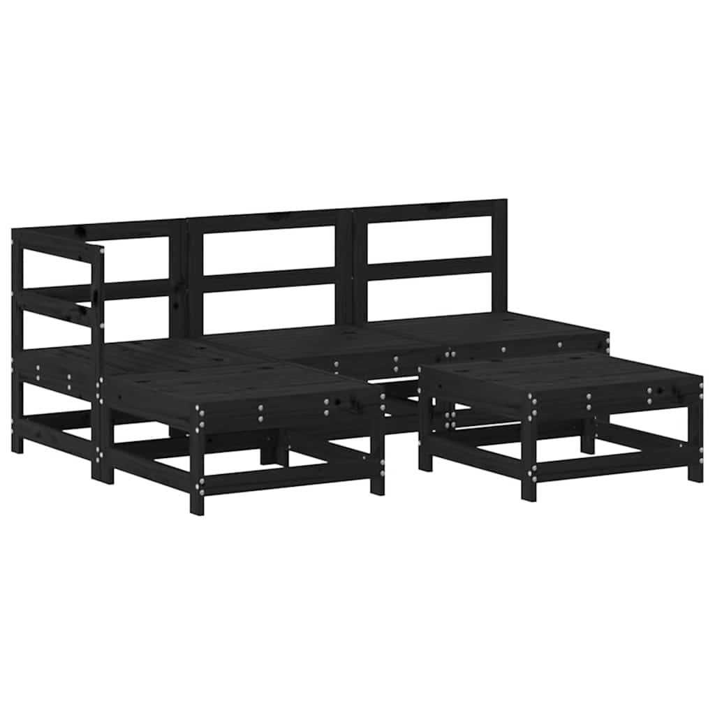 5-tlg. Garten-Lounge-Set mit Kissen Schwarz Massivholz