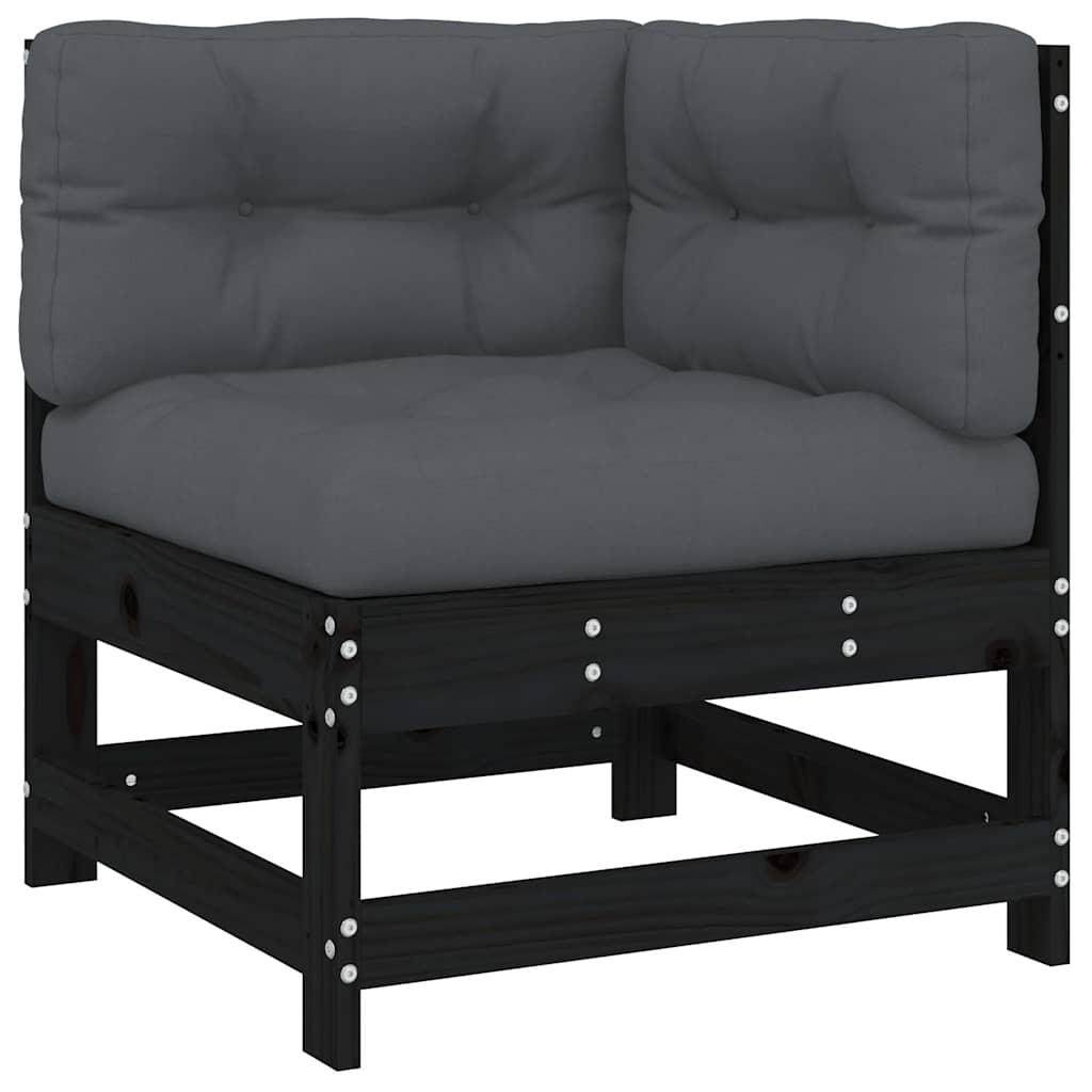5-tlg. Garten-Lounge-Set mit Kissen Schwarz Massivholz