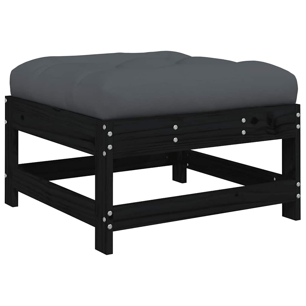 5-tlg. Garten-Lounge-Set mit Kissen Schwarz Massivholz