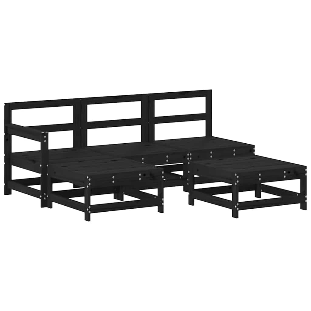 5-tlg. Garten-Lounge-Set mit Kissen Schwarz Massivholz