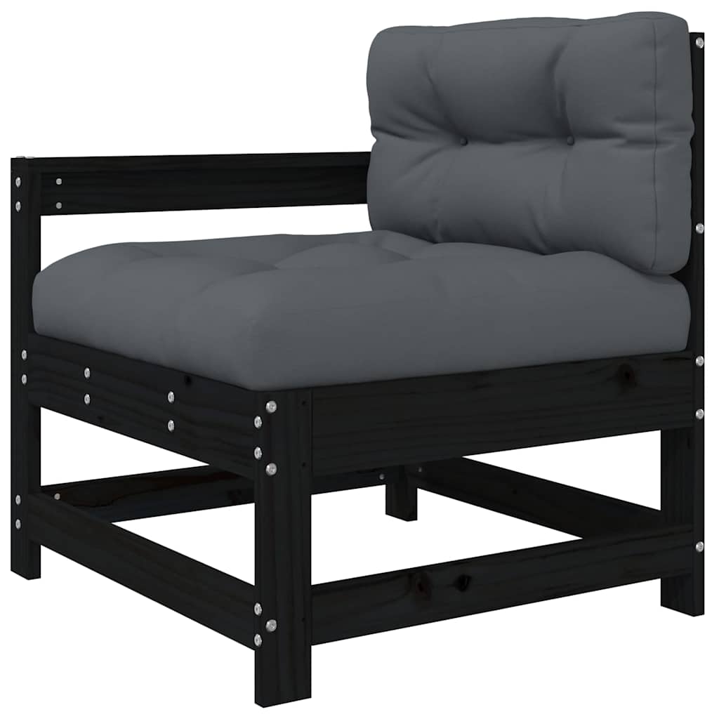 5-tlg. Garten-Lounge-Set mit Kissen Schwarz Massivholz