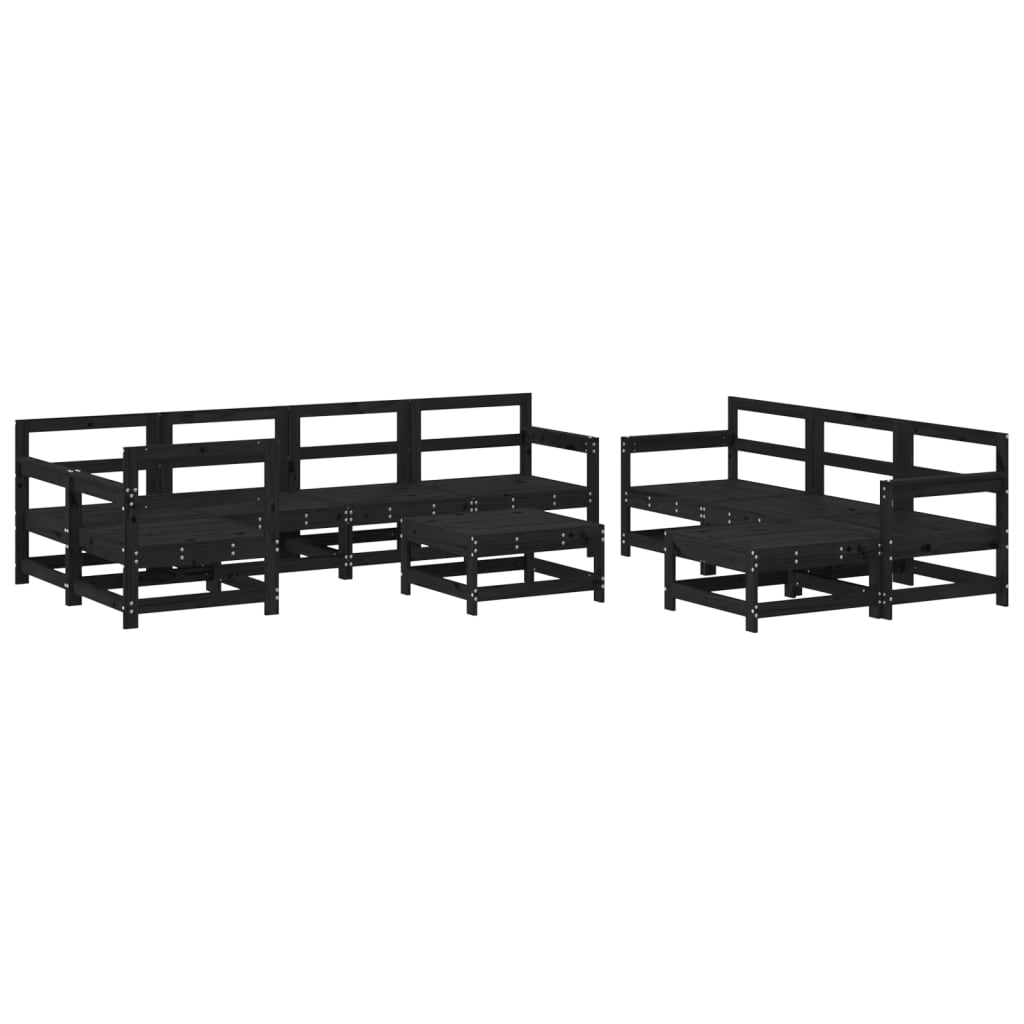 10-tlg. Garten-Lounge-Set mit Kissen Schwarz Massivholz