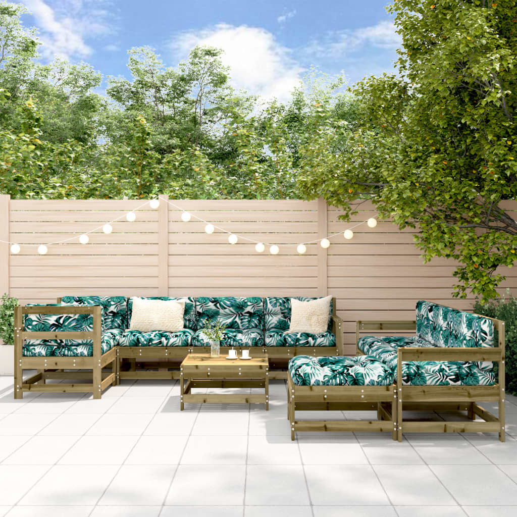 10-tlg. Garten-Lounge-Set mit Kissen Kiefernholz Imprägniert