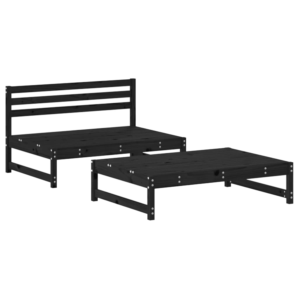2-tlg. Garten-Lounge-Set mit Kissen Schwarz Massivholz