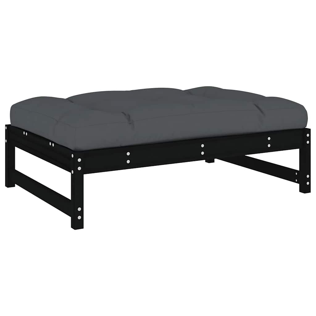 4-tlg. Garten-Lounge-Set mit Kissen Schwarz Massivholz