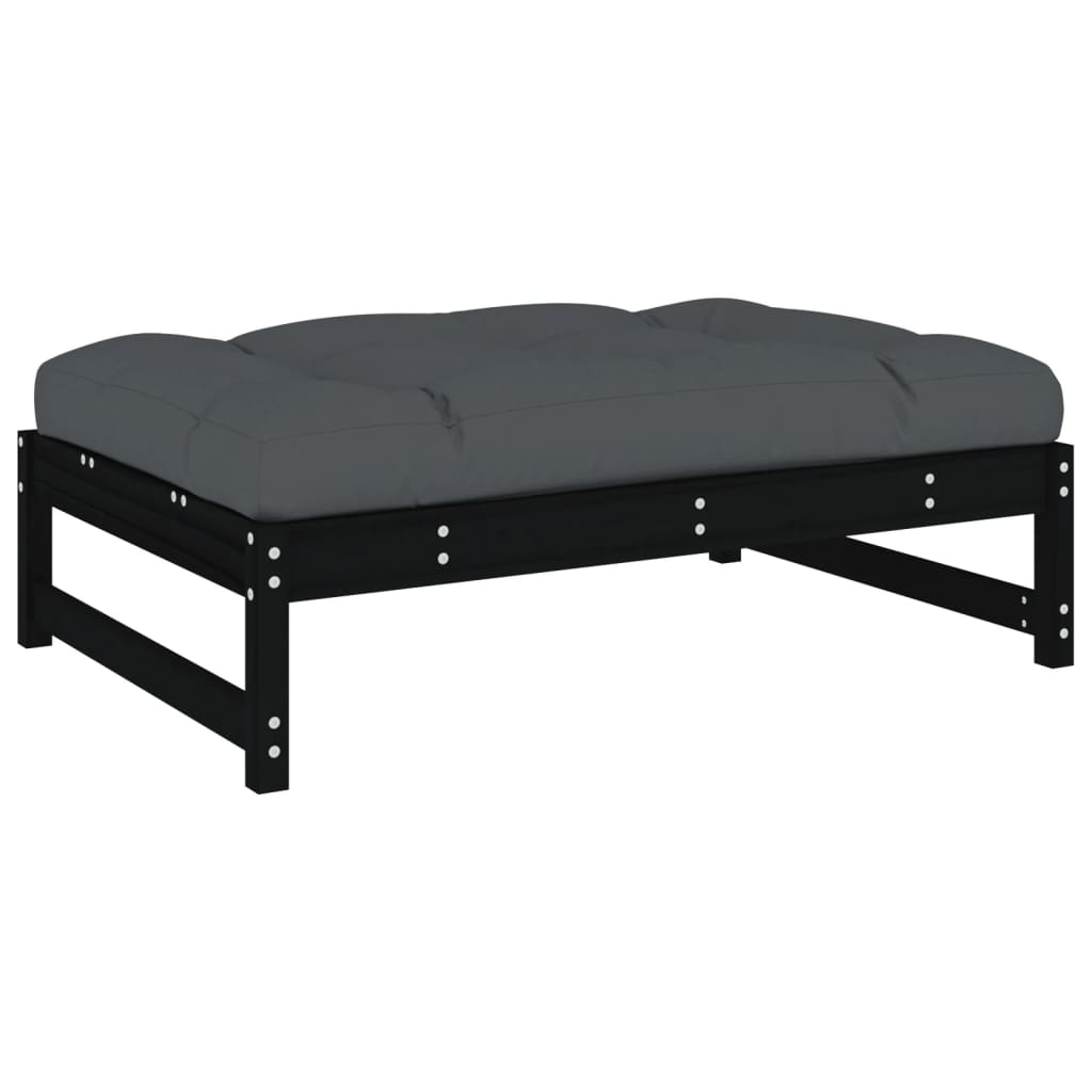 5-tlg. Garten-Lounge-Set mit Kissen Schwarz Massivholz