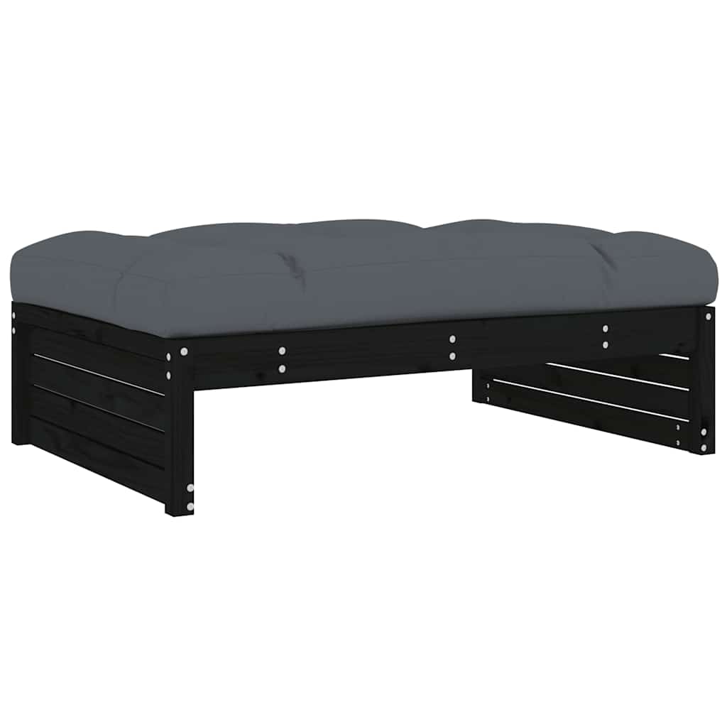 4-tlg. Garten-Lounge-Set mit Kissen Schwarz Massivholz