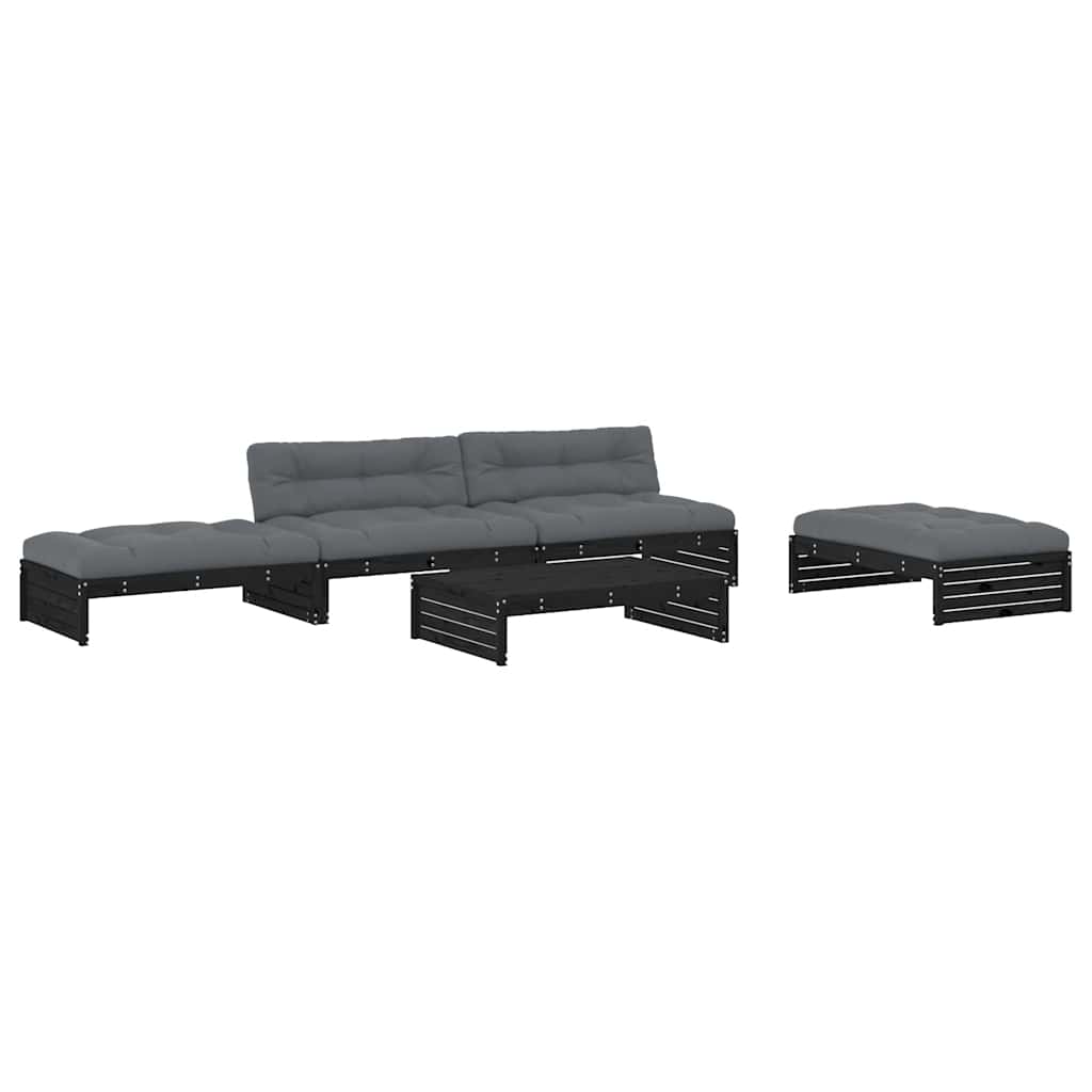 5-tlg. Garten-Lounge-Set mit Kissen Schwarz Massivholz