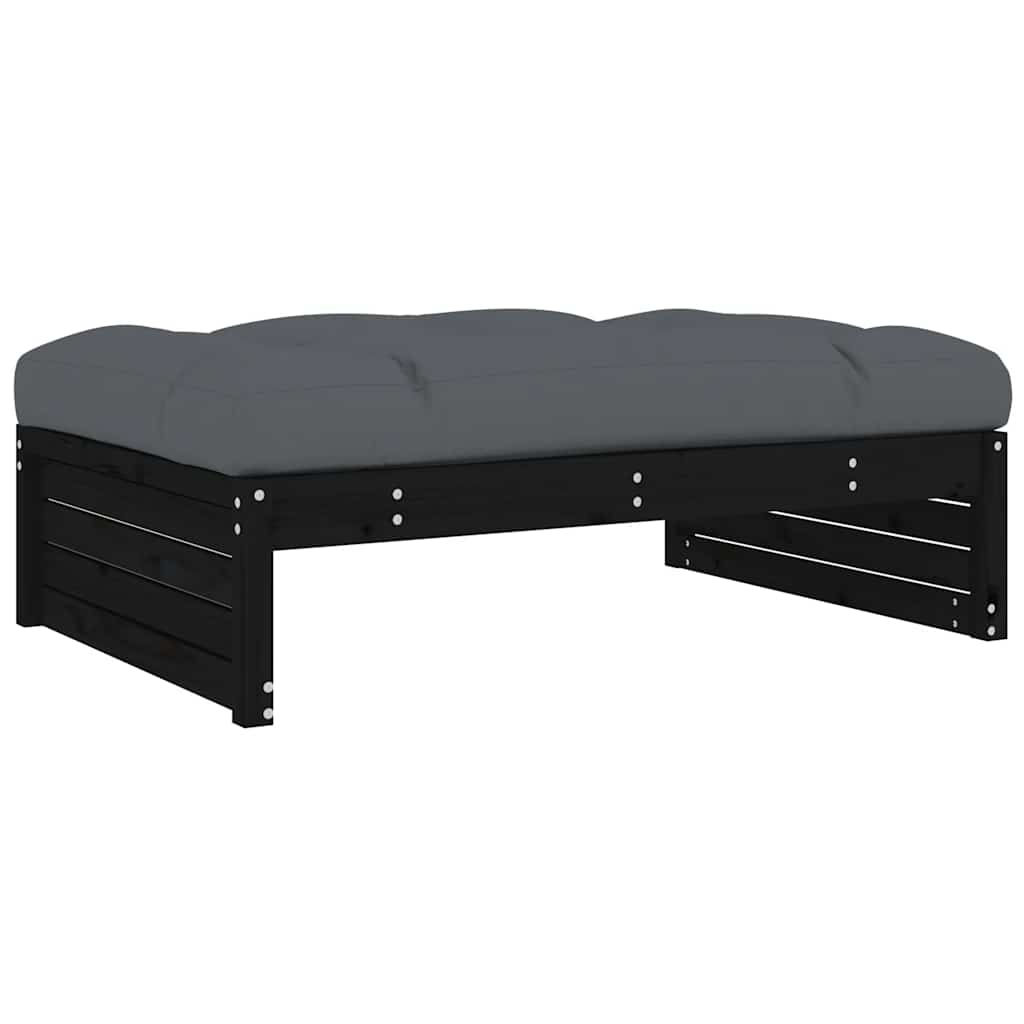 6-tlg. Garten-Lounge-Set mit Kissen Schwarz Massivholz