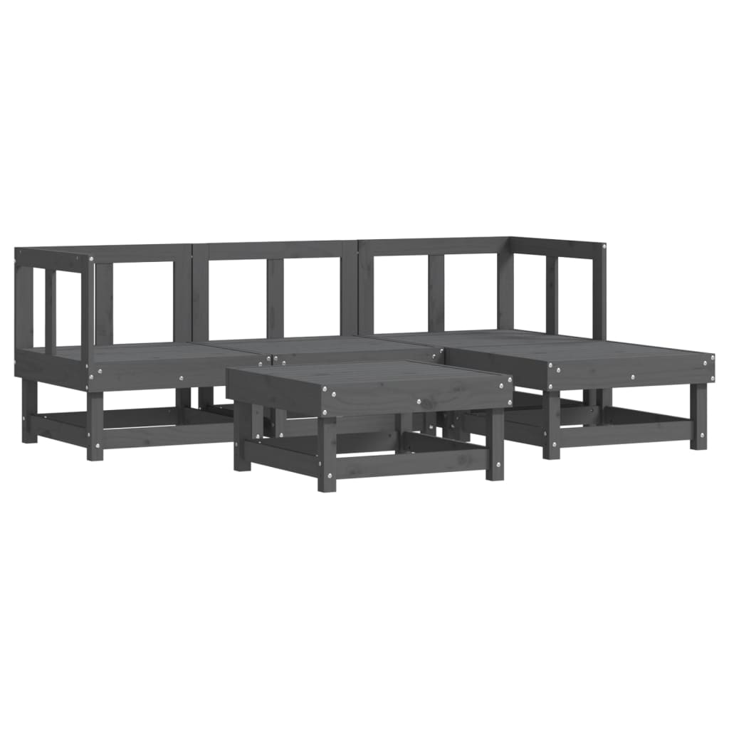 5-tlg. Garten-Lounge-Set Grau Massivholz Kiefer