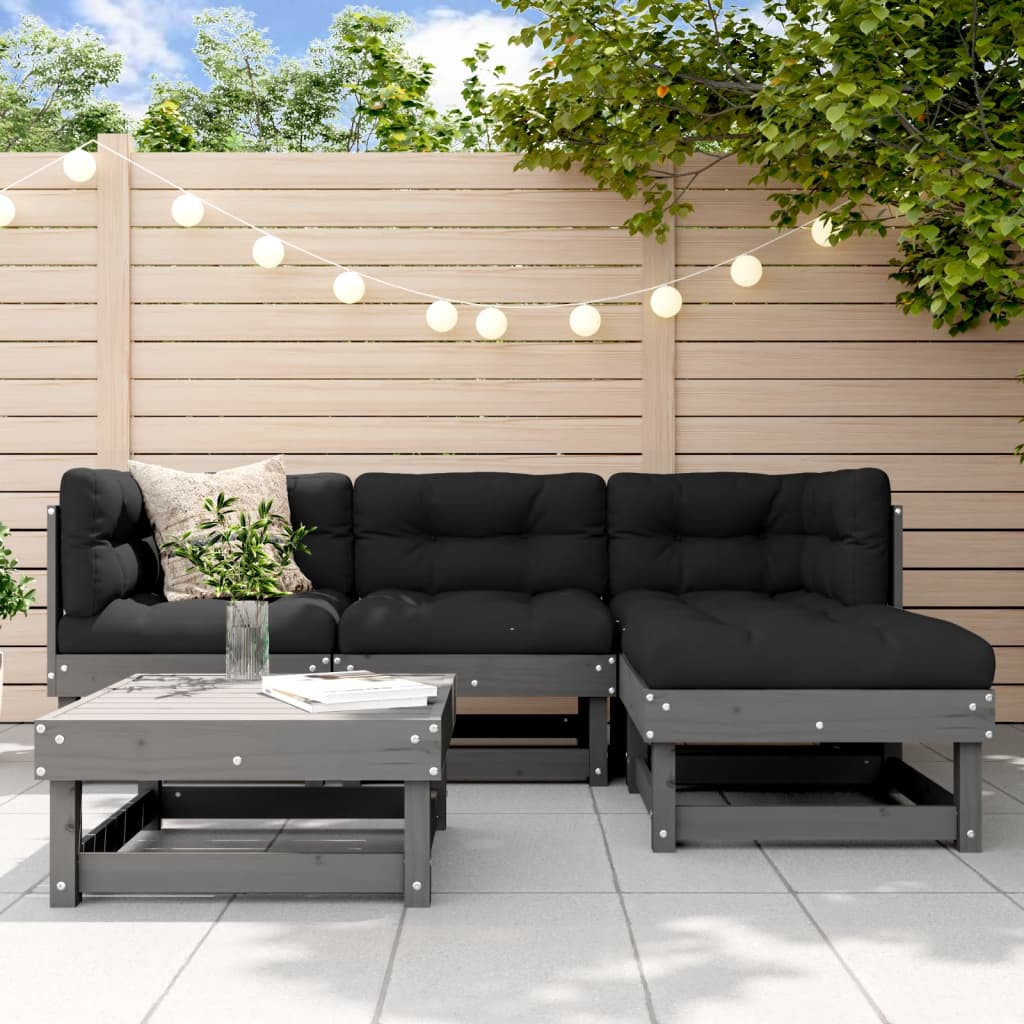 5-tlg. Garten-Lounge-Set Grau Massivholz Kiefer