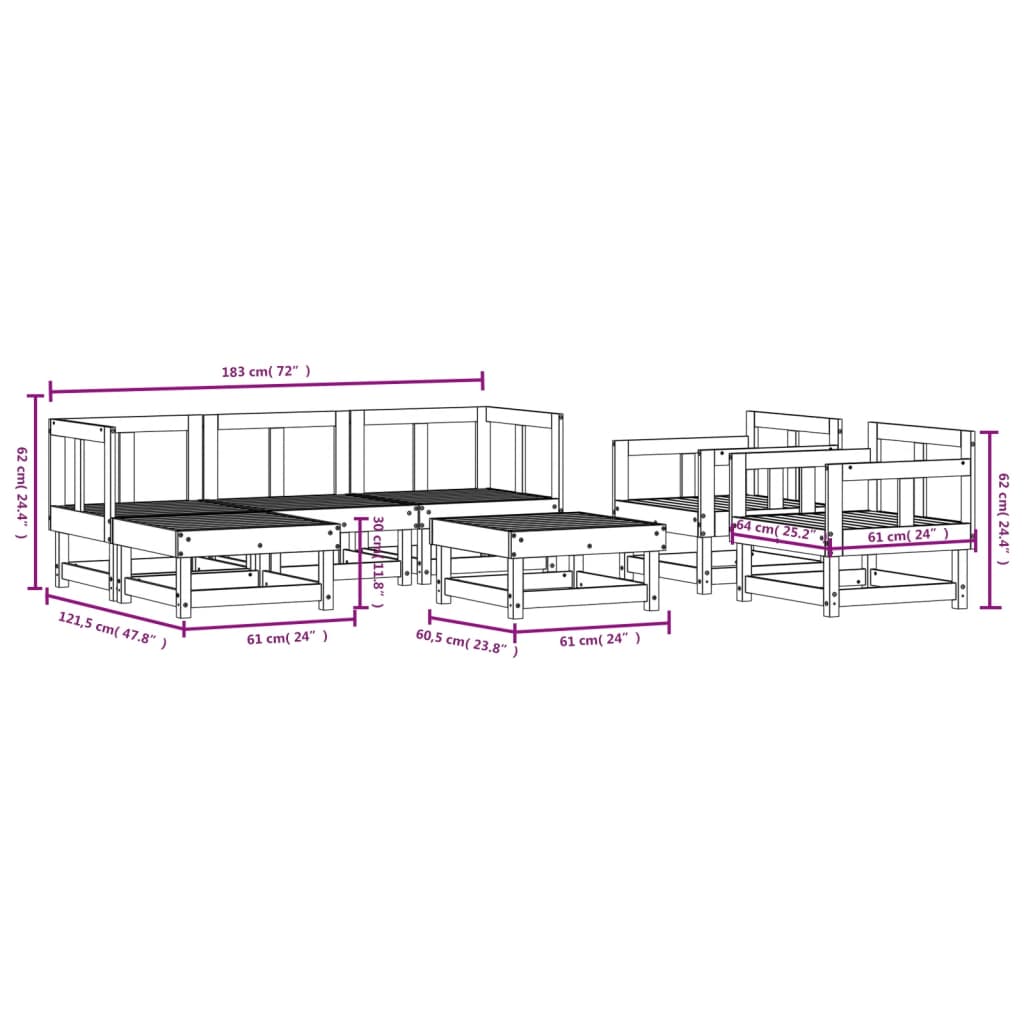 7-tlg. Garten-Lounge-Set Grau Massivholz Kiefer