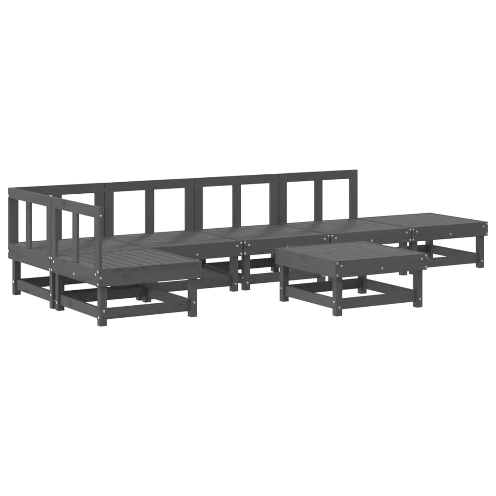 7-tlg. Garten-Lounge-Set Grau Massivholz Kiefer