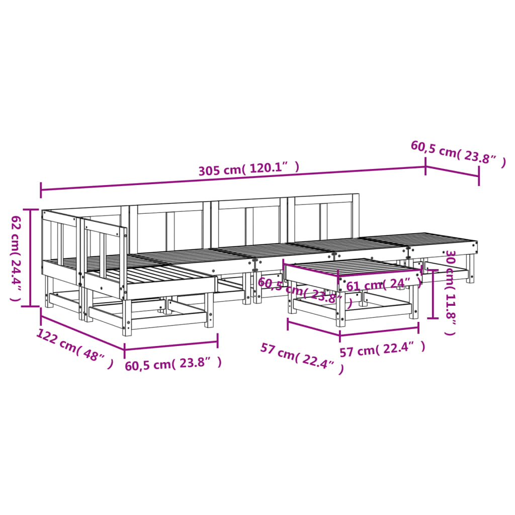 7-tlg. Garten-Lounge-Set Grau Massivholz Kiefer