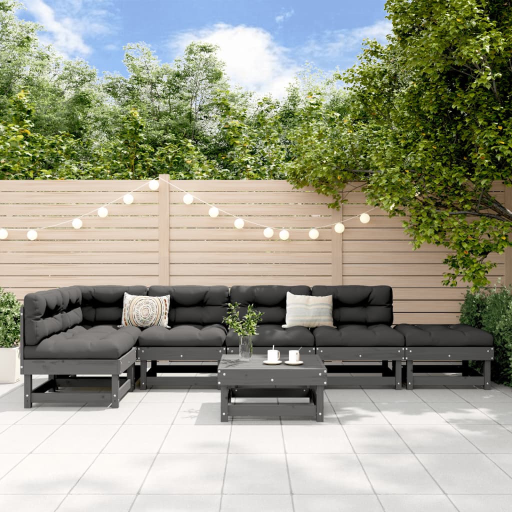 7-tlg. Garten-Lounge-Set Grau Massivholz Kiefer