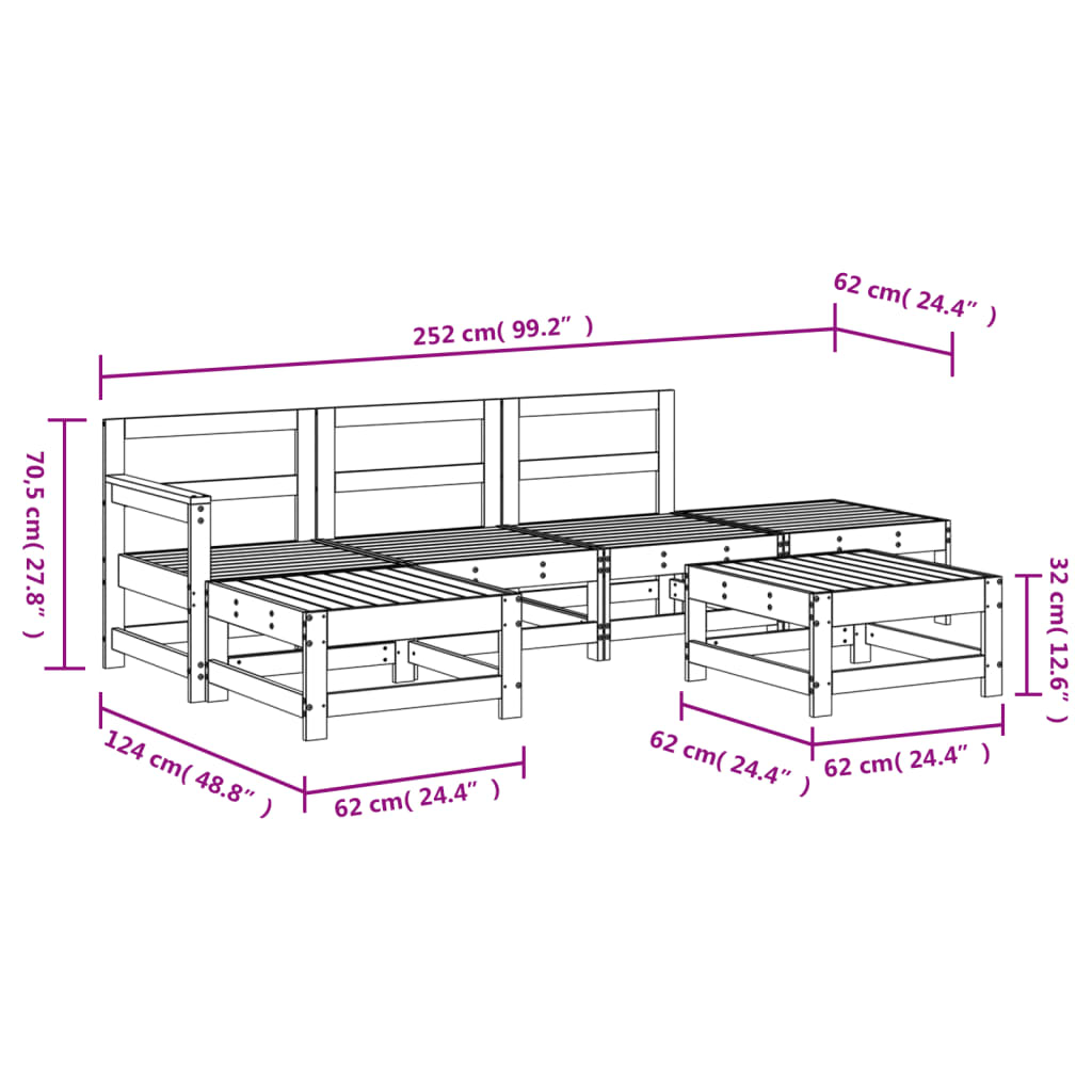 6-tlg. Garten-Lounge-Set Massivholz Douglasie