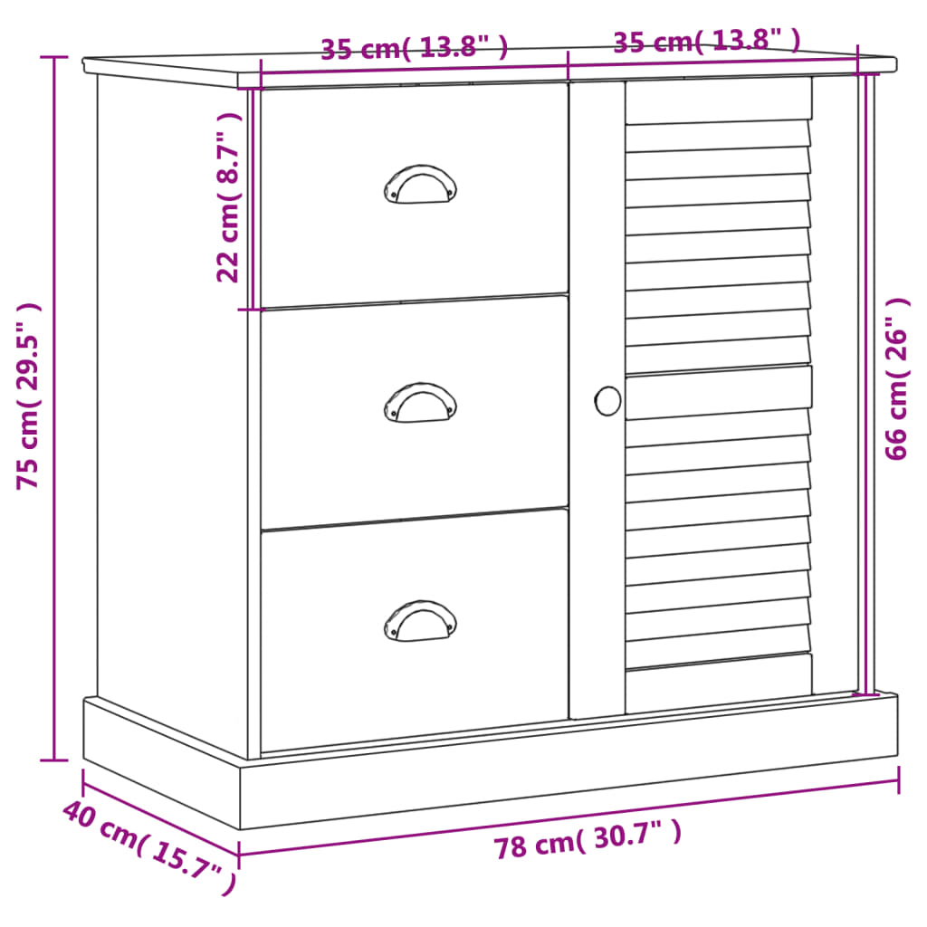 Sideboard mit Schubladen VIGO 78x40x75 cm Massivholz Kiefer