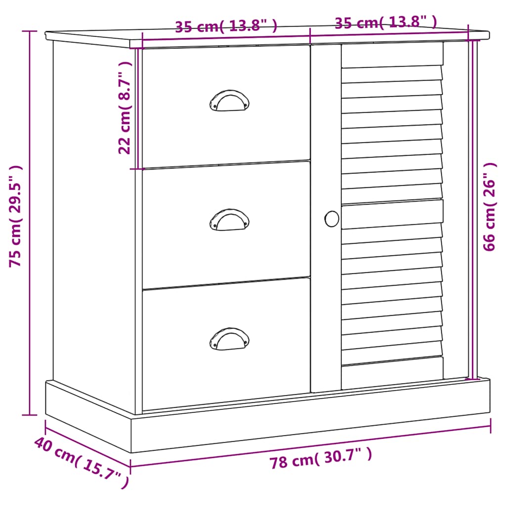 Sideboard mit Schubladen VIGO 78x40x75 cm Massivholz Kiefer