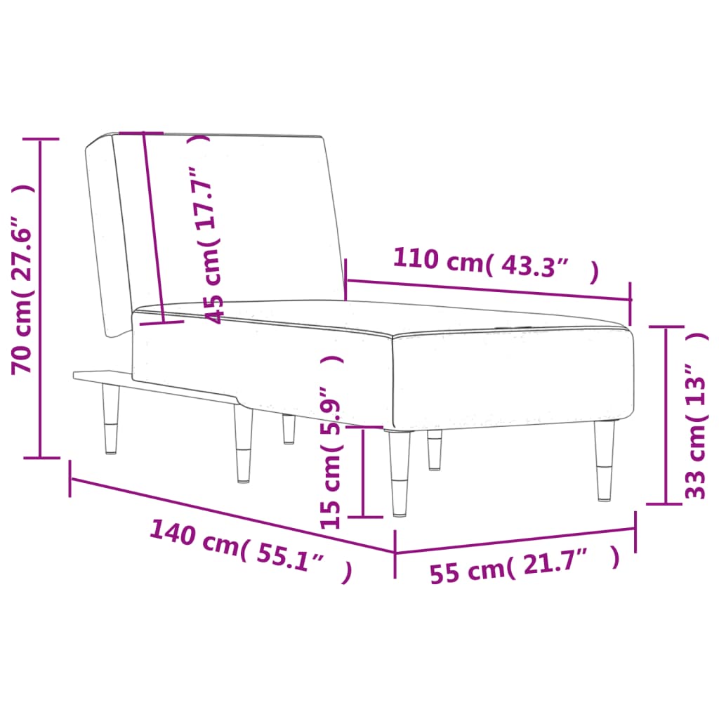 Chaiselongue Hellgrau Samt