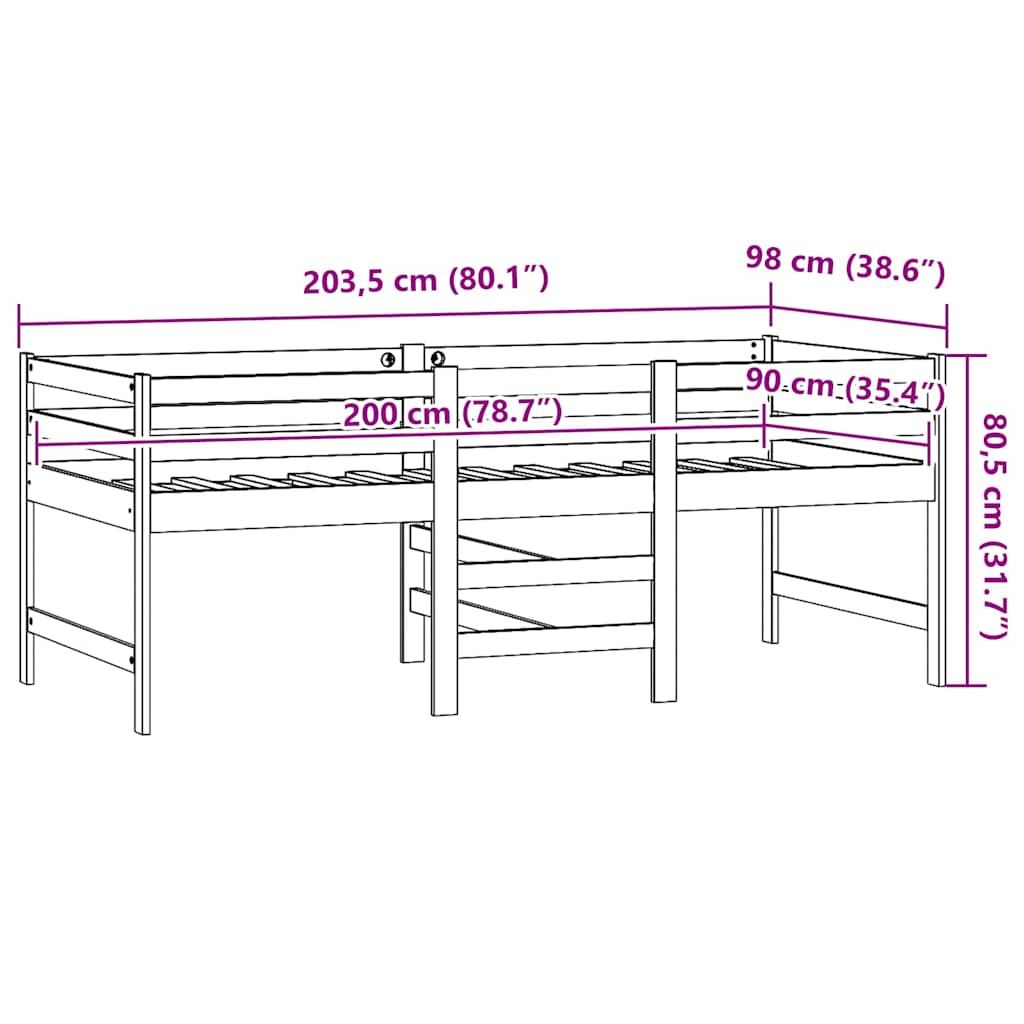 Massivholzbett ohne Matratze 90x200 Kiefernholz