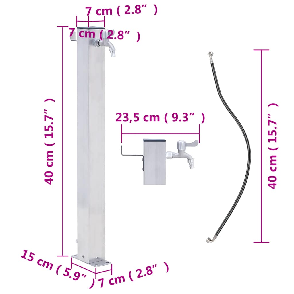 Wassersäule für den Garten 40 cm Edelstahl Quadratisch