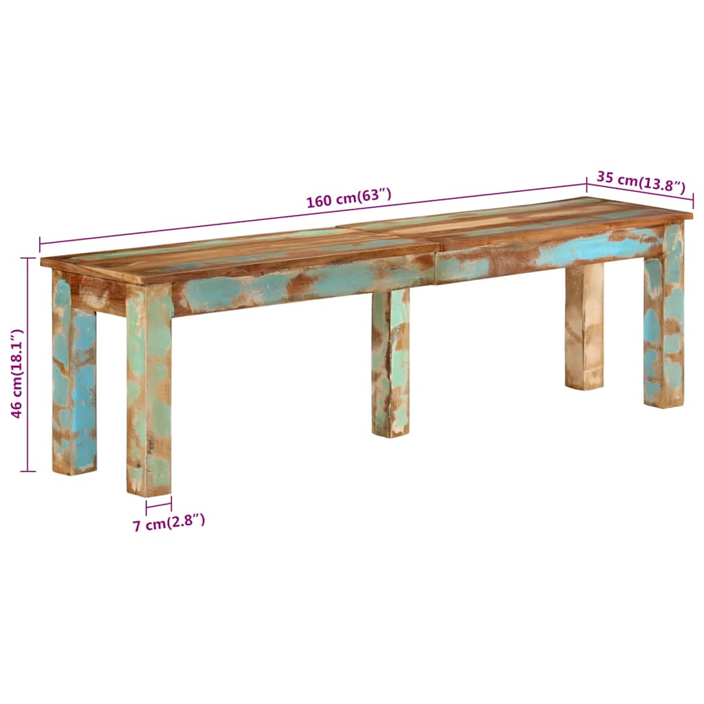 Bank 160x35x46 cm Massivholz Altholz