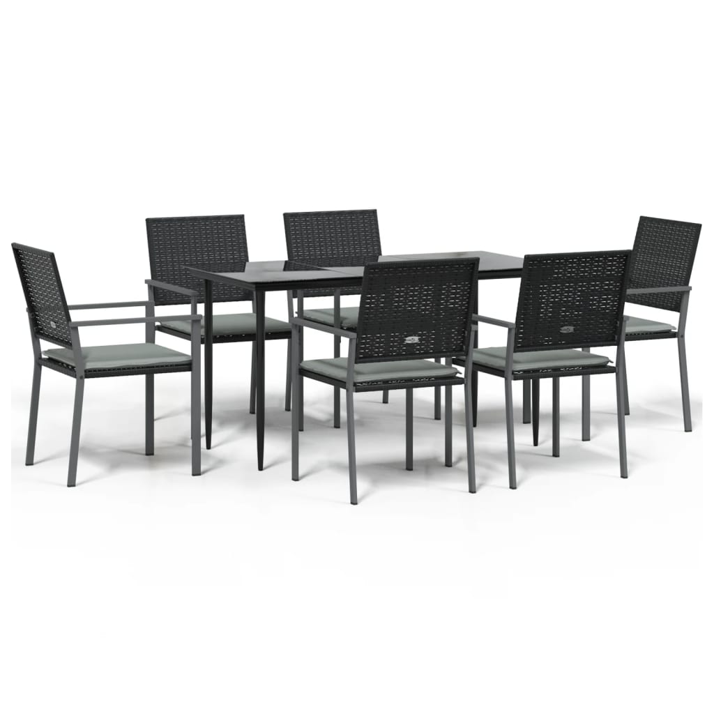 7-tlg. Garten-Essgruppe mit Kissen Poly Rattan und Stahl
