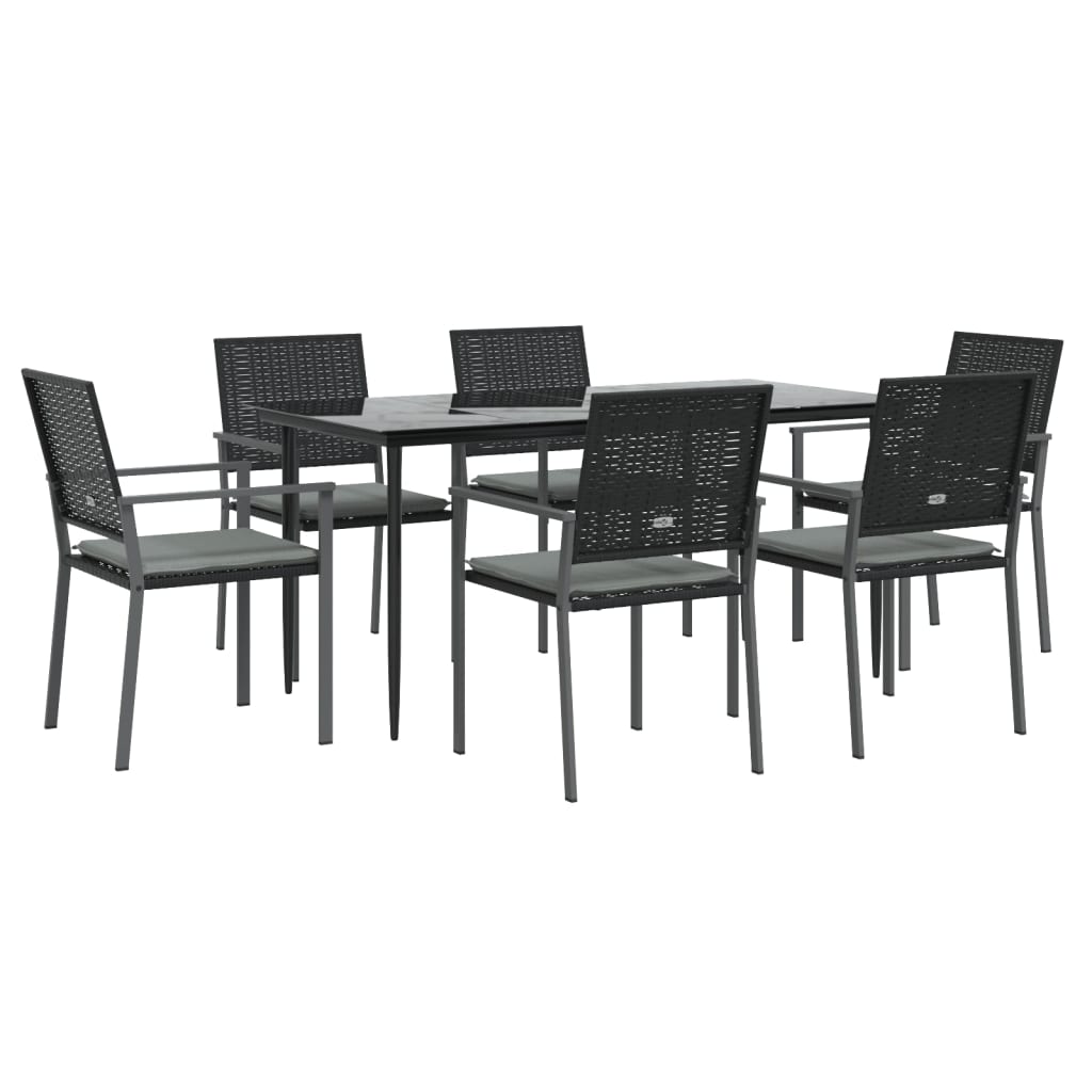 7-tlg. Garten-Essgruppe mit Kissen Poly Rattan und Stahl