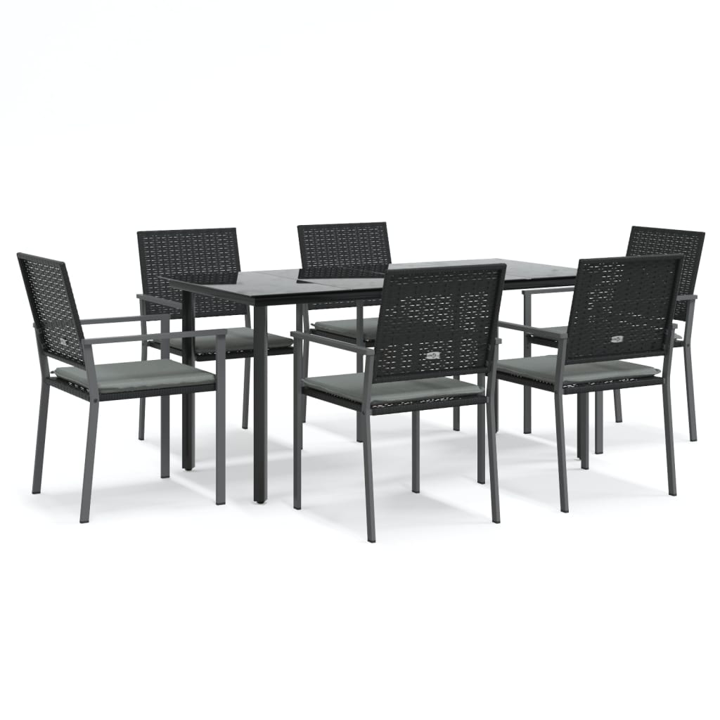7-tlg. Garten-Essgruppe mit Kissen Poly Rattan und Stahl